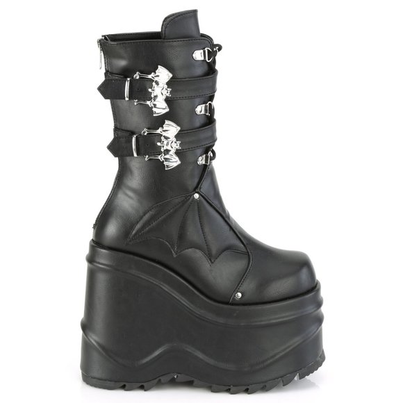 Platform Gothic Wedge Bat Lace Up Boots - Picture 1 of 5